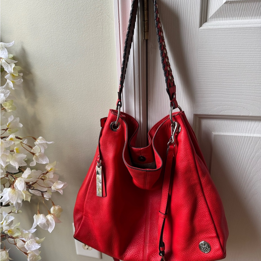 ‼️SOLD‼️Red Leather Vince Camuto Shoulder Bag with cross strap